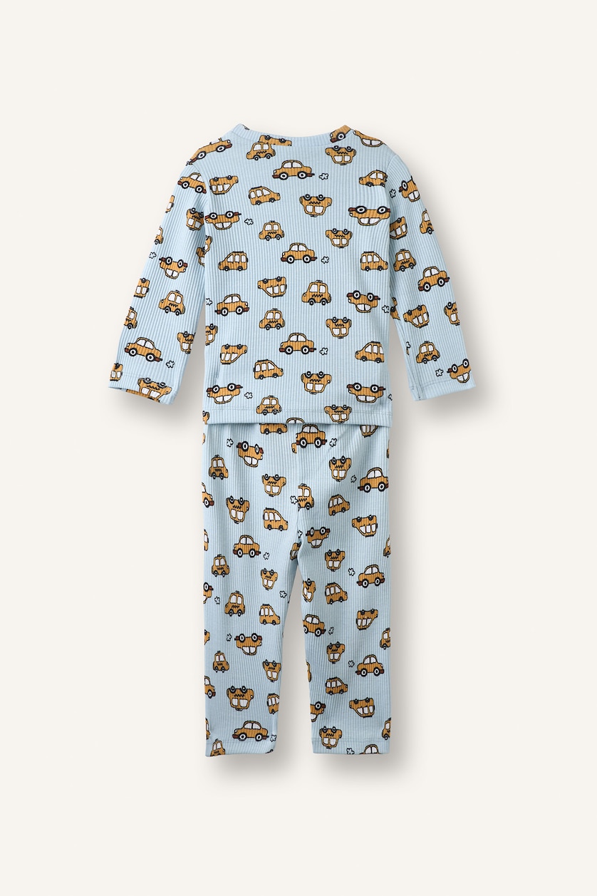 Baby Boy Light Blue سيت بجامة ولادي مضلع - قطعتين