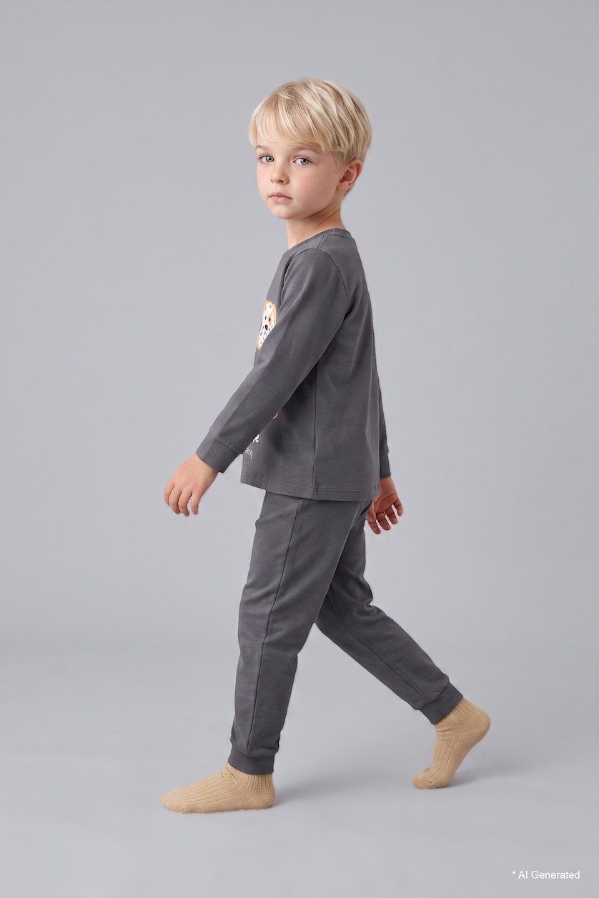 Baby Boys Grey 2 piece Regular Fit Knitted Pyjamas