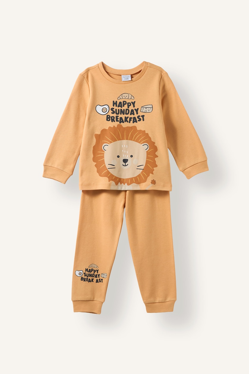 Erkek Bebek Açık Camel 2'Li Takım Baskılı Erkek Bebek