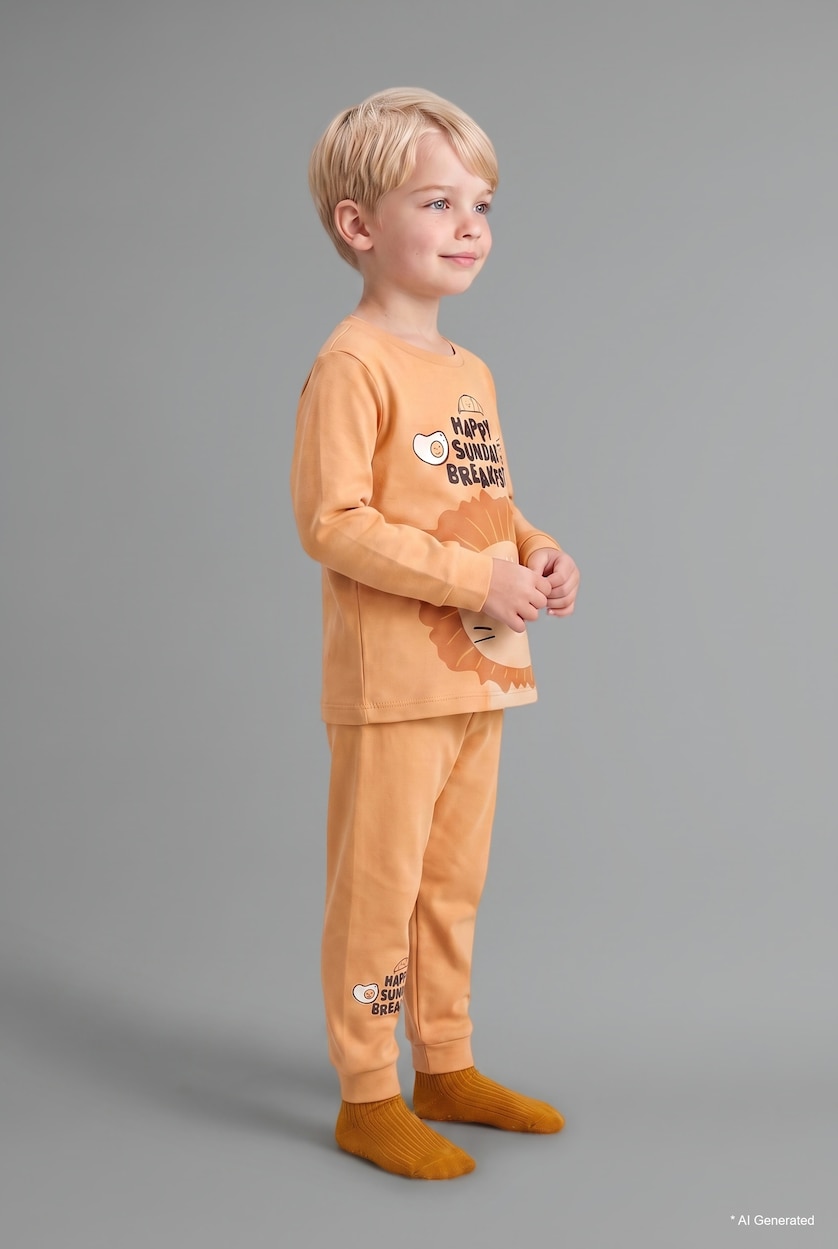 Erkek Bebek Açık Camel %100 Pamuk 2'Li Takım Baskılı Erkek Bebek
