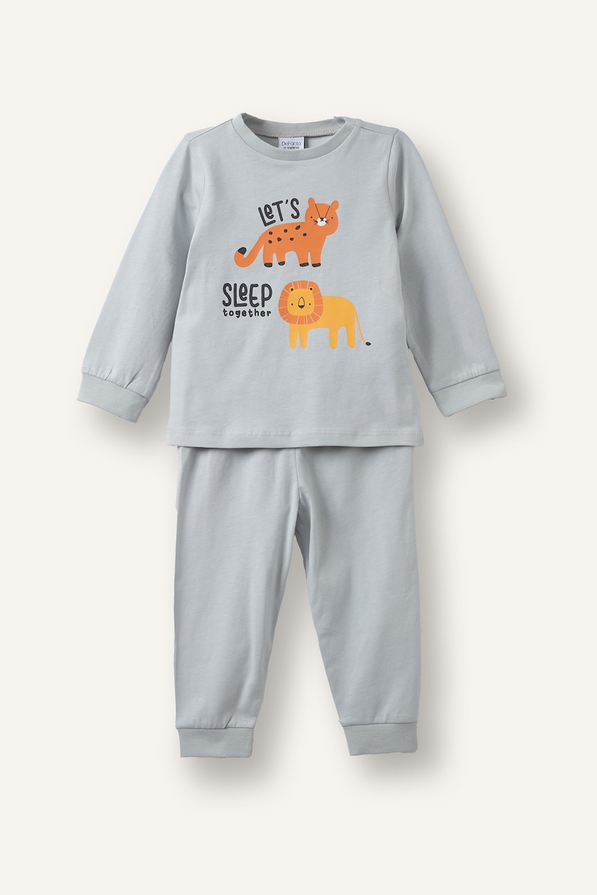 Erkek Bebek Açık Gri 4'lü Pijama Takım Desenli Erkek Bebek