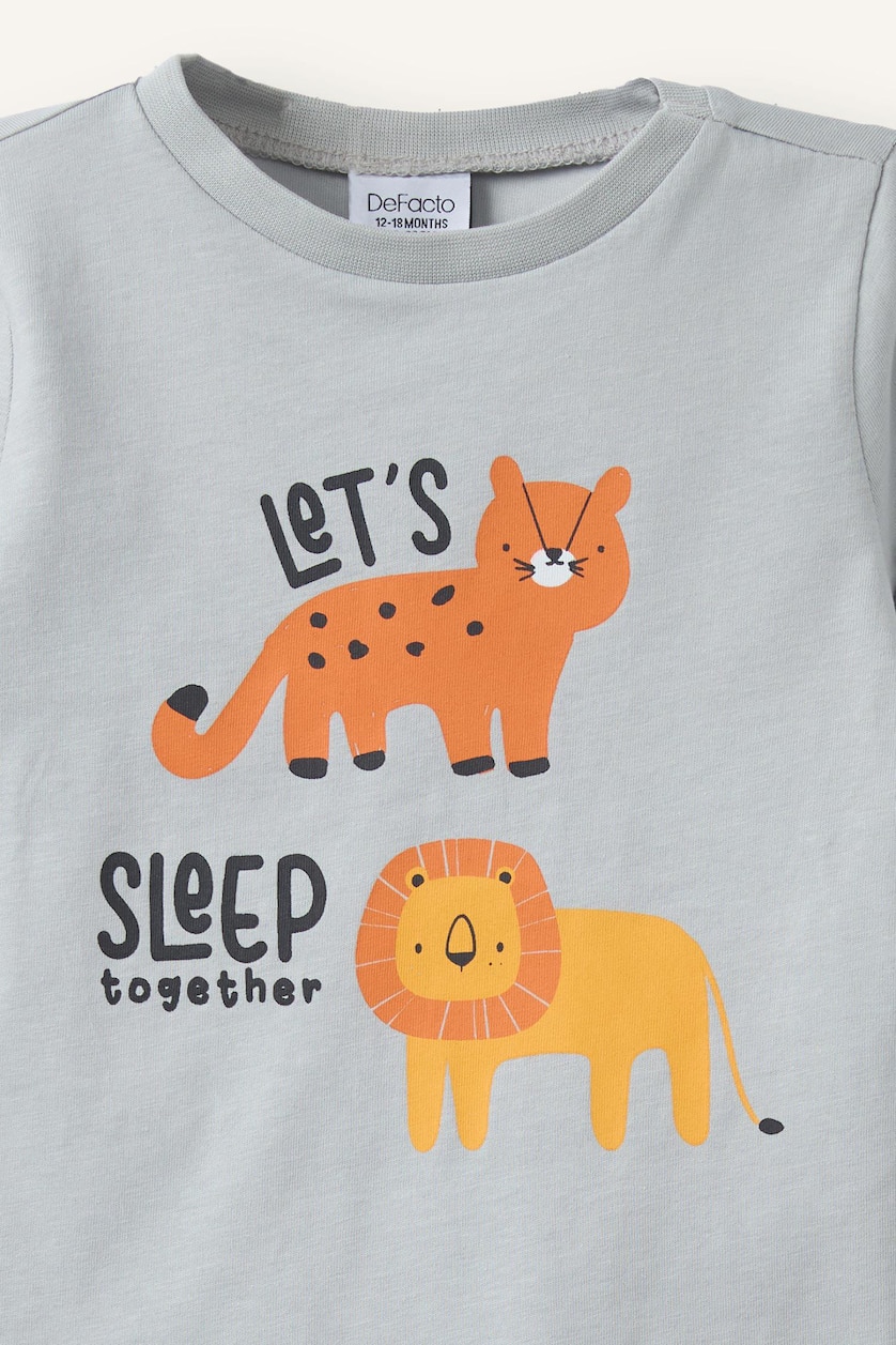 Erkek Bebek Açık Gri %100 Pamuk 4'lü Pijama Takım Desenli Erkek Bebek