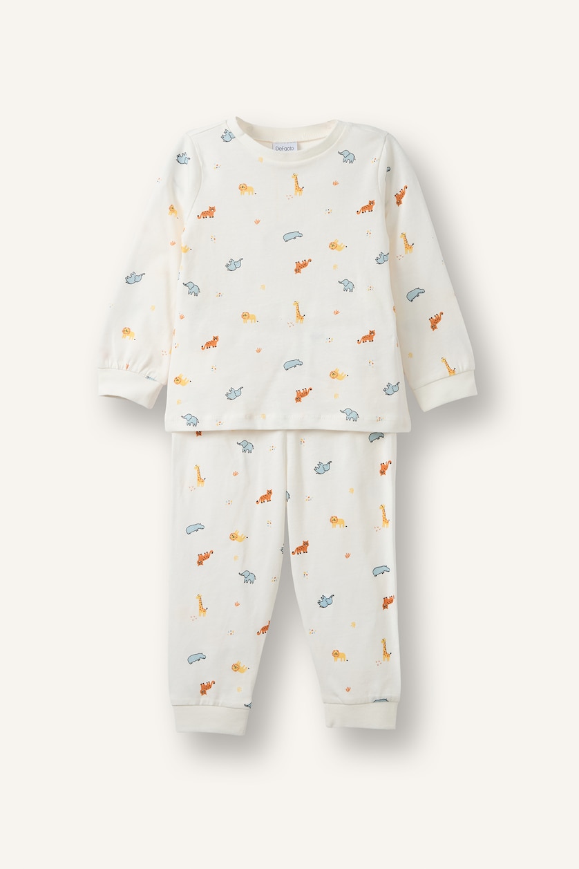 Erkek Bebek Açık Gri 4'lü Pijama Takım Desenli Erkek Bebek