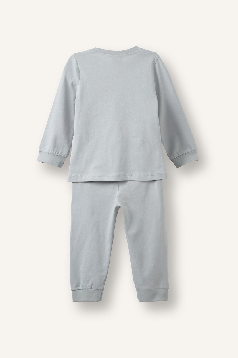 Erkek Bebek Açık Gri %100 Pamuk 4'lü Pijama Takım Desenli Erkek Bebek