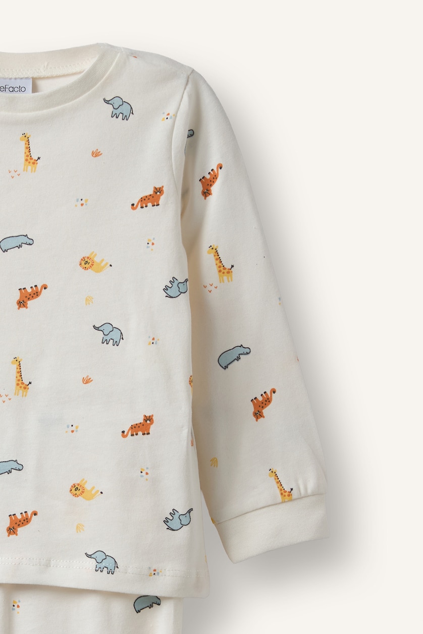 Erkek Bebek Açık Gri 4'lü Pijama Takım Desenli Erkek Bebek