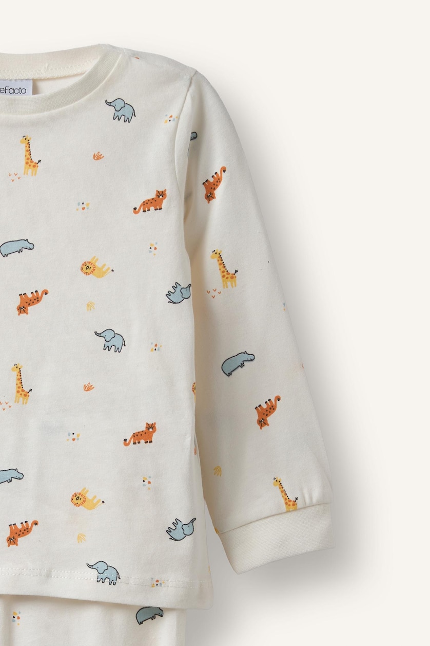 Erkek Bebek Açık Gri %100 Pamuk 4'lü Pijama Takım Desenli Erkek Bebek