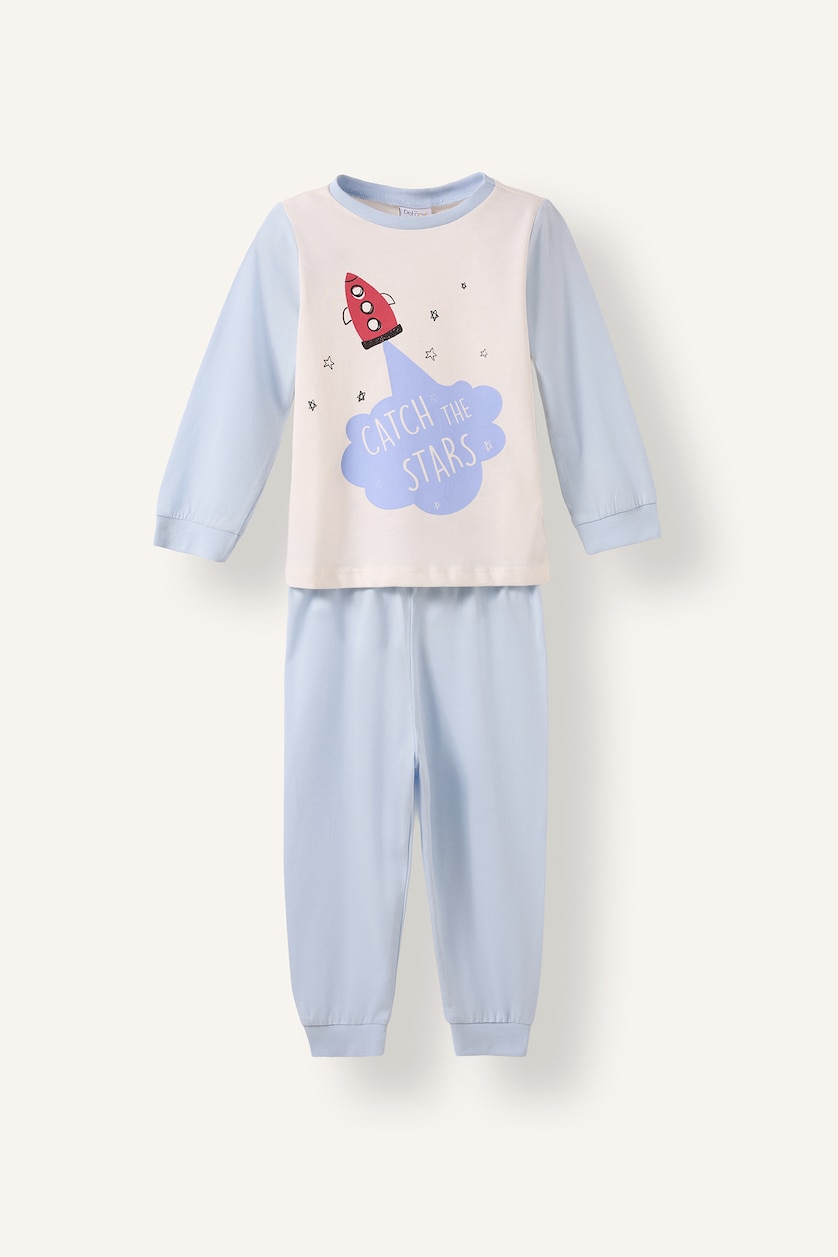 Erkek Bebek Açık Mavi 4'lü Pijama Takım Desenli Erkek Bebek