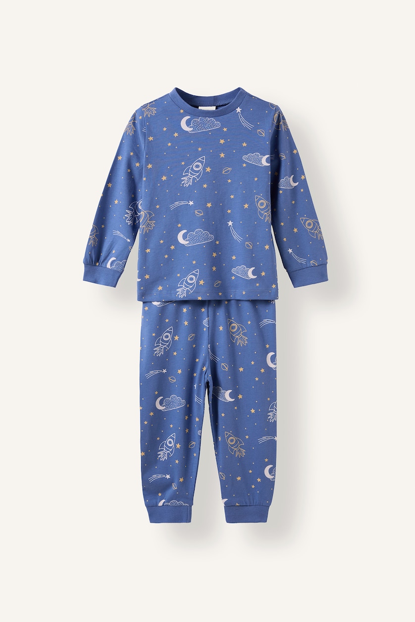 Erkek Bebek Açık Mavi 4'lü Pijama Takım Desenli Erkek Bebek