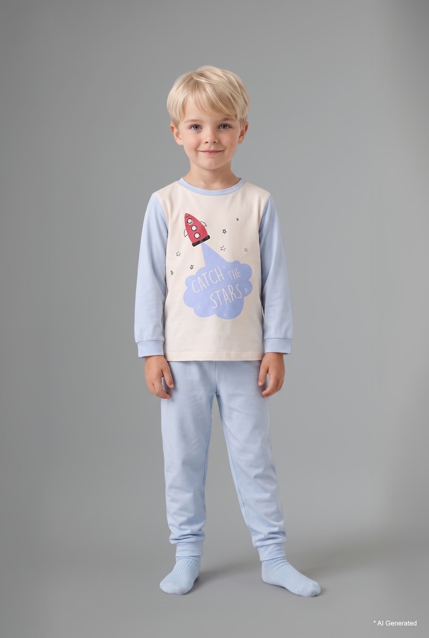 Baby Boys Light Blue 2 piece Regular Fit Knitted Pyjamas