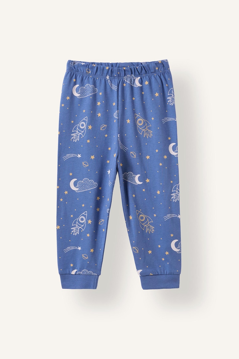 Erkek Bebek Açık Mavi %100 Pamuk 2'li Pijama Takım Desenli Erkek Bebek