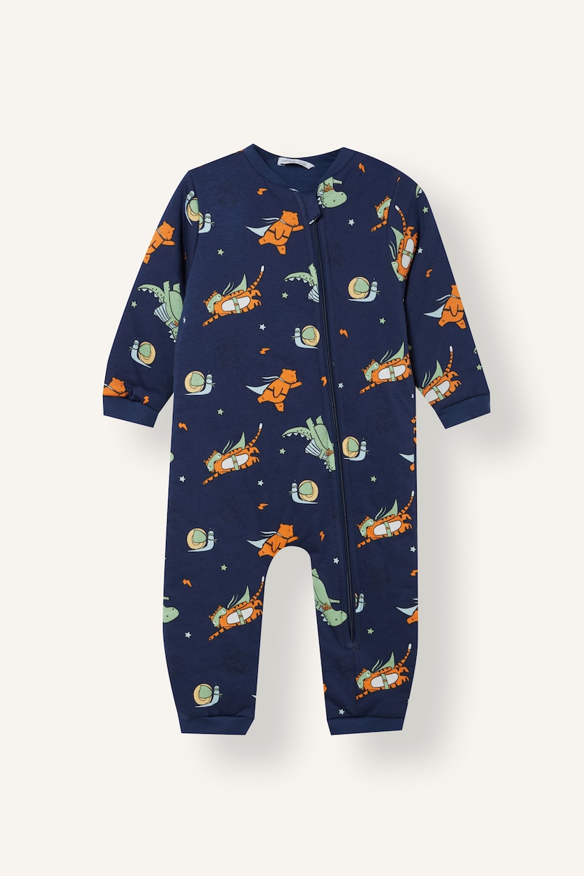 Baby Boys NAVY Man Crew Neck Printed Jumpsuit