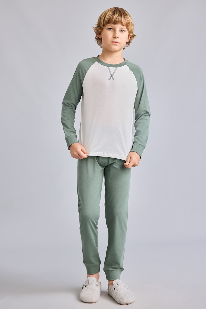 Erkek Çocuk - Genç Erkek Haki 2'li Pijama Takım Uzun Kollu Erkek Çocuk