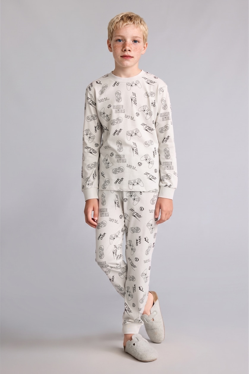 Young Boys - Teen Boys Light Grey 2 piece Regular Fit Knitted Pyjamas