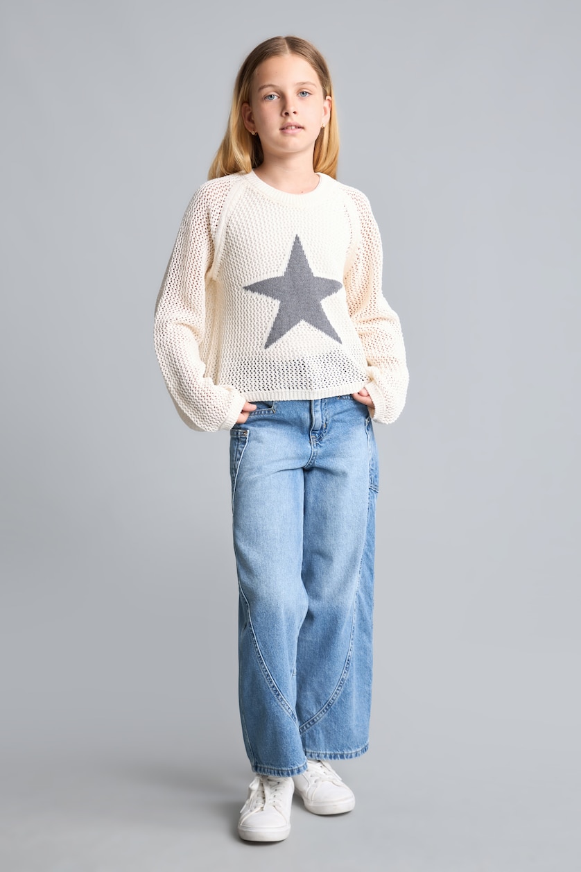 FILLES Écru Pull écru à motifs Coupe régulière pour fille