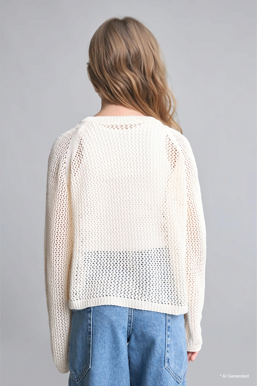 FILLES Écru Pull écru à motifs Coupe régulière pour fille