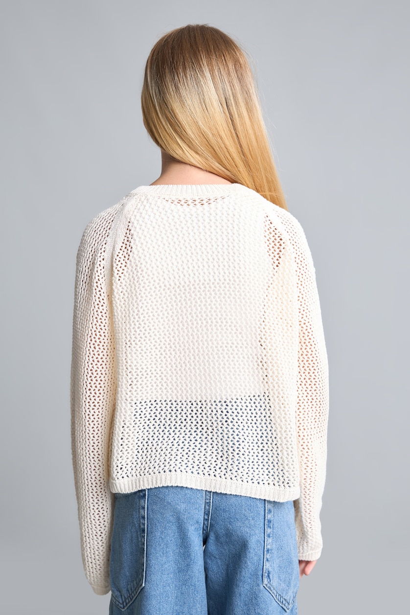 FILLES Écru Pull écru à motifs Coupe régulière pour fille