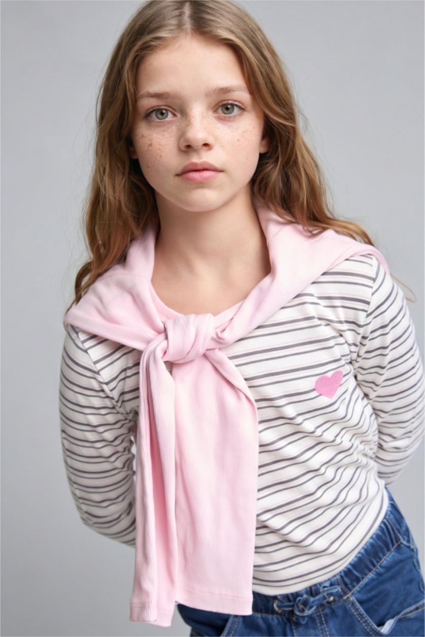 Young Girls - Teen Girls Ecru Printed Long Sleeve T-Shirt