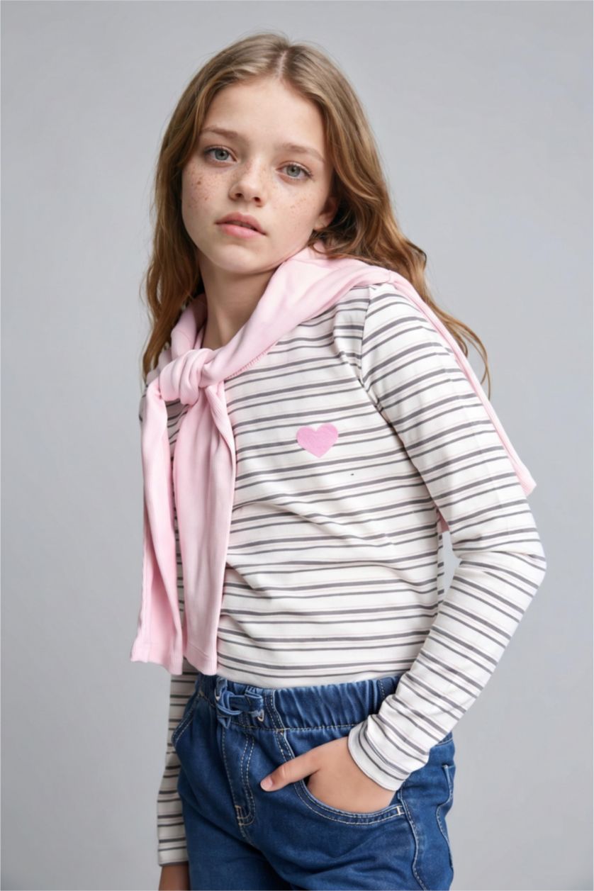 Young Girls - Teen Girls Ecru Printed Long Sleeve T-Shirt