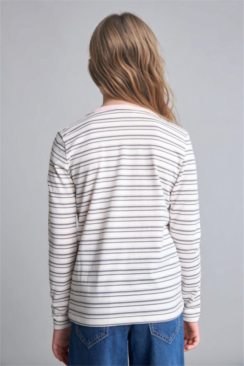 Young Girls - Teen Girls Ecru Printed Long Sleeve T-Shirt