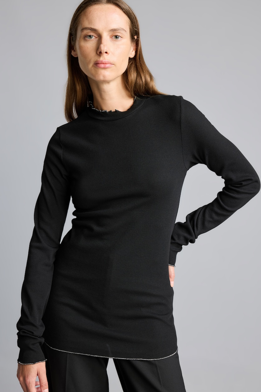 WOMAN Black Slim Fit Ribana Long Sleeve Tunic