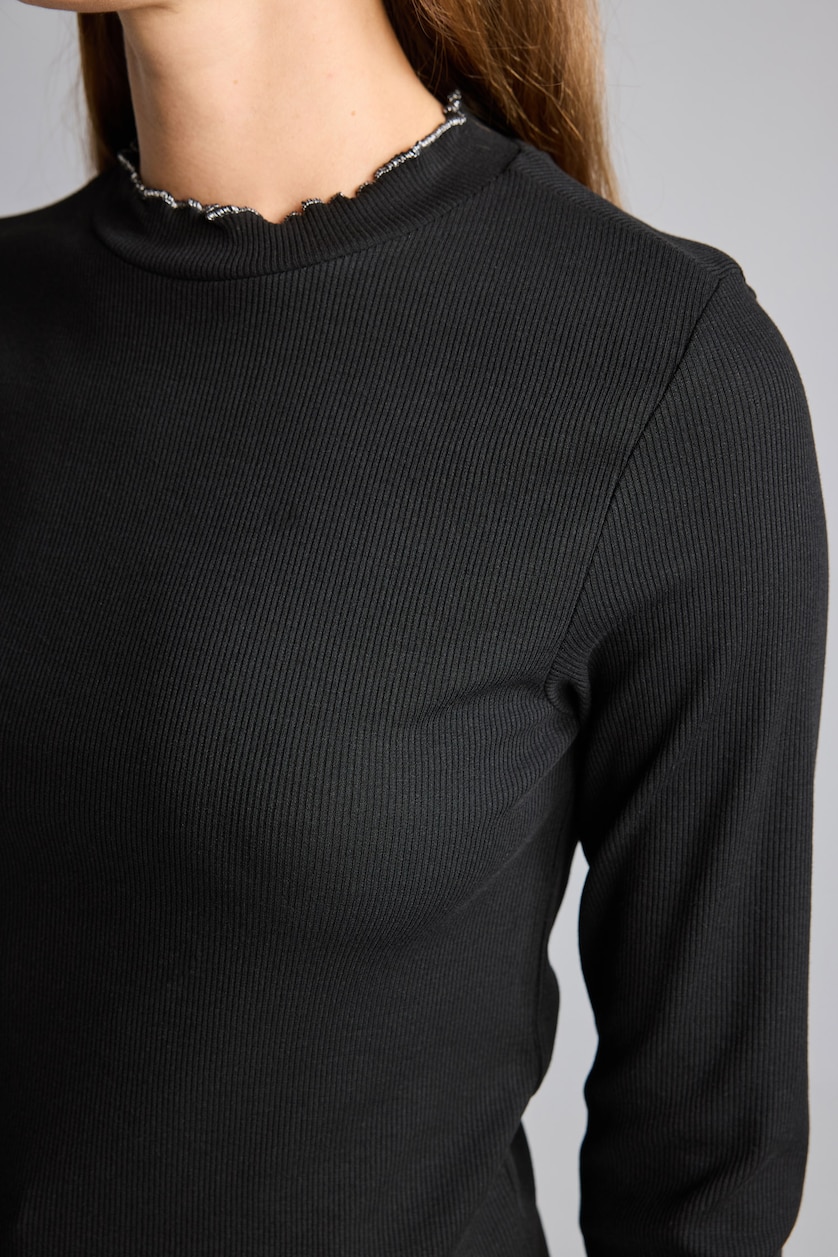 WOMAN Black Slim Fit Ribana Long Sleeve Tunic