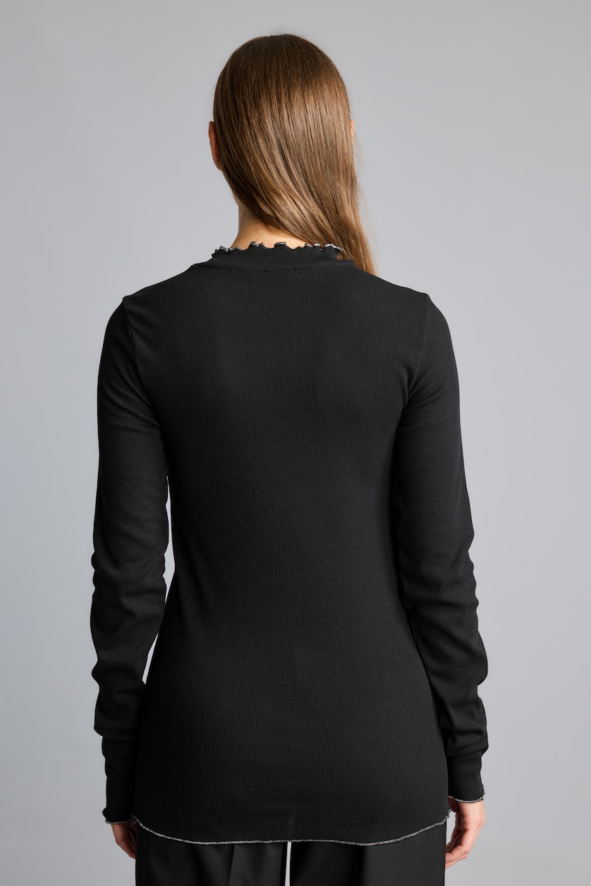 WOMAN Black Slim Fit Ribana Long Sleeve Tunic