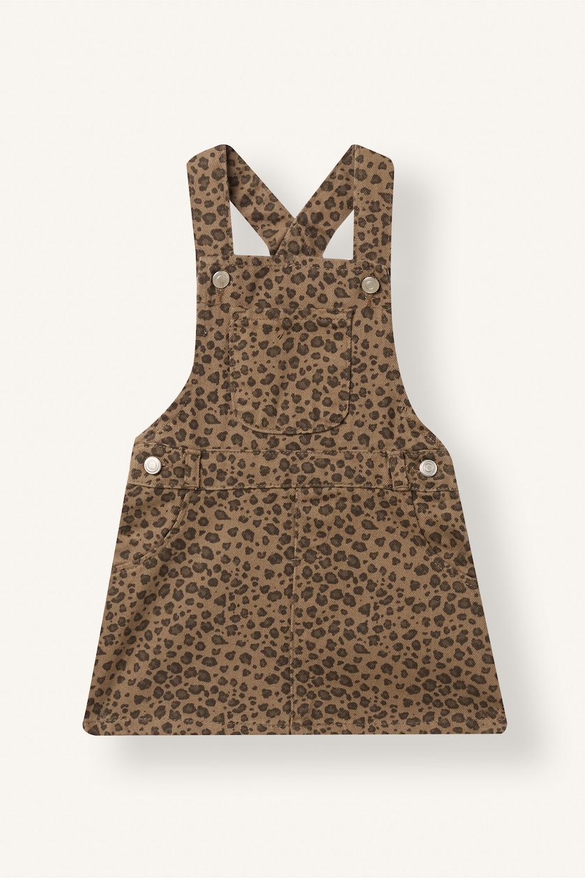 BABY GIRL Brown Baby Girl Leopard Print Twill Pinafore Dress