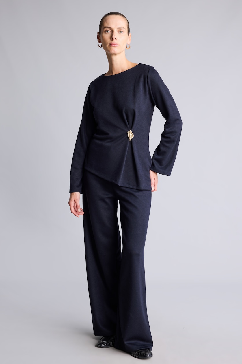 Kadın Lacivert Wide Leg Düz Paça Pike Pantolon