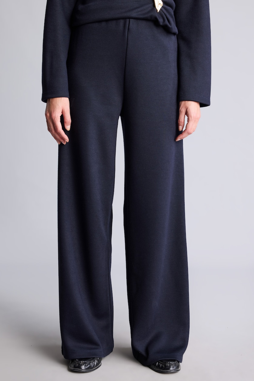 Kadın Lacivert Wide Leg Düz Paça Pike Pantolon