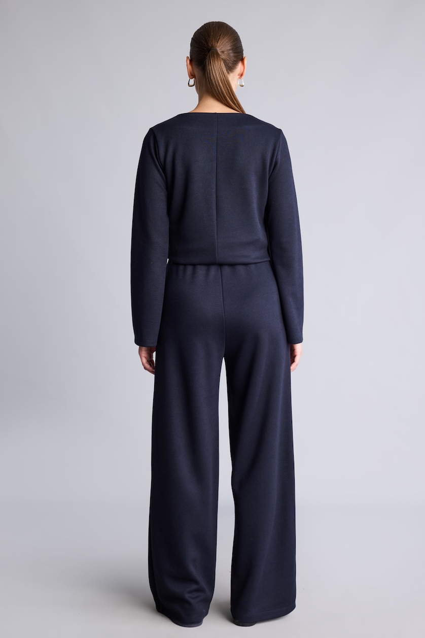 Kadın Lacivert Wide Leg Düz Paça Pike Pantolon