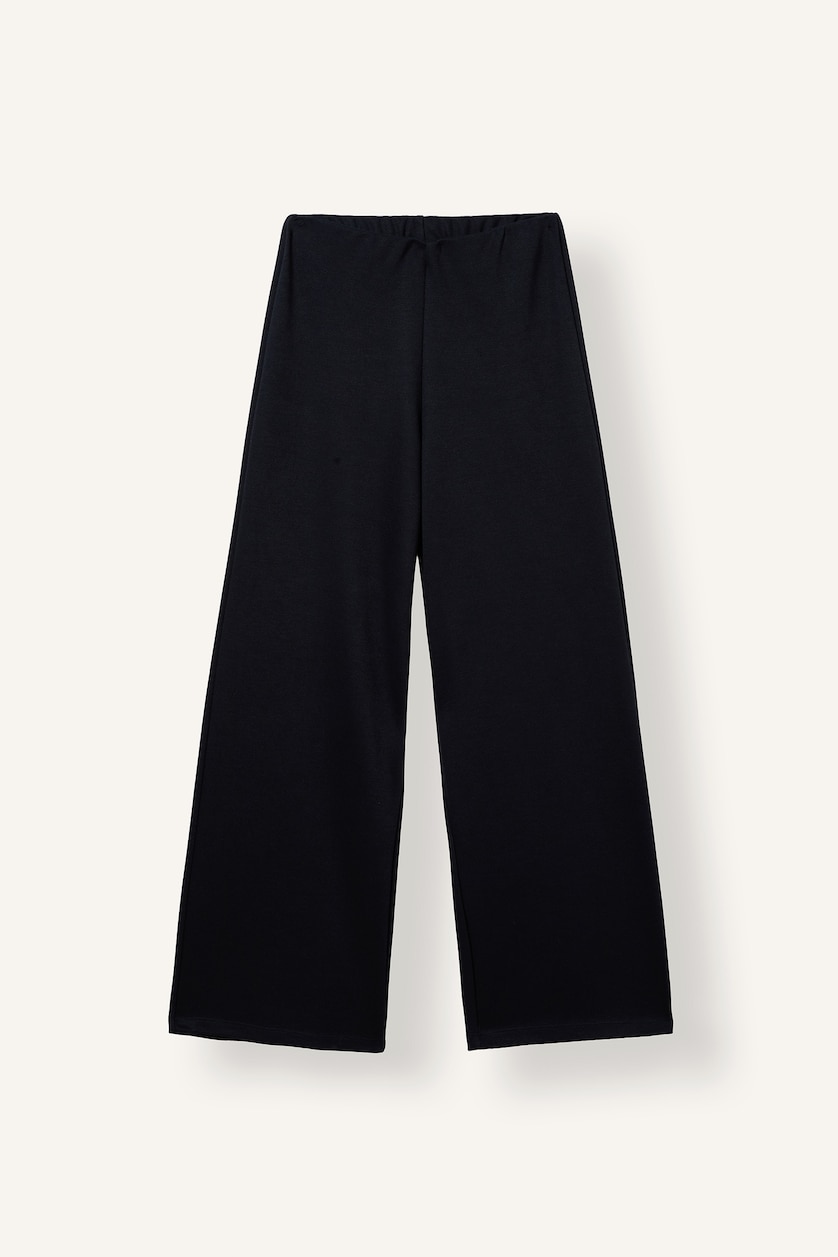Kadın Lacivert Wide Leg Düz Paça Pike Pantolon