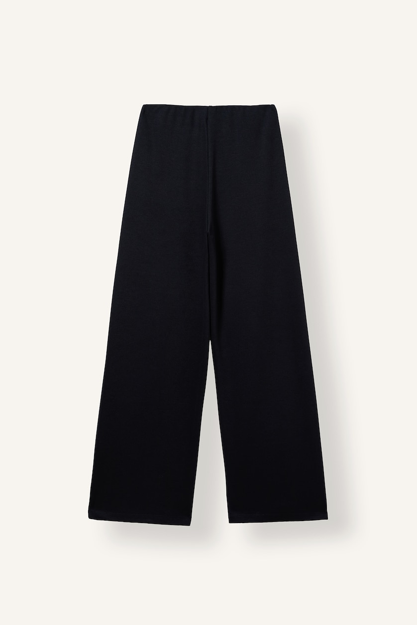 Kadın Lacivert Wide Leg Düz Paça Pike Pantolon