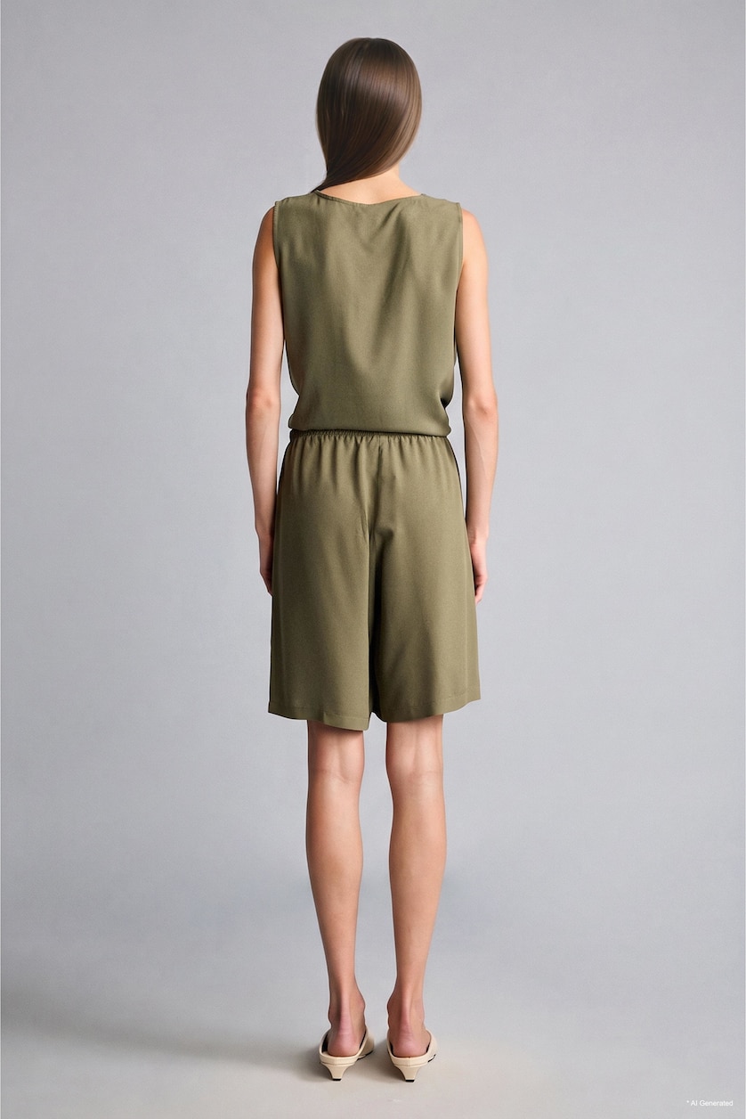 نساء كاكي Regular Fit Elastic Waist Shorts