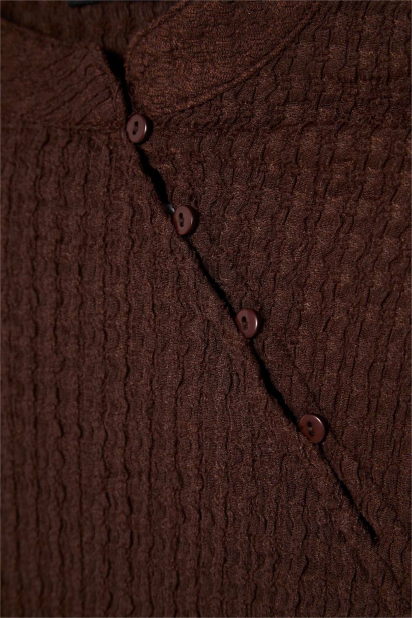 حريمي بني Slim Fit Half Turtleneck Sleeveless Top