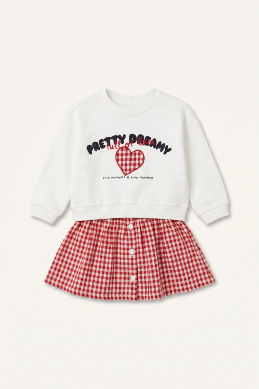 Baby Girls White Gingham Long Sleeve Knitted Dress