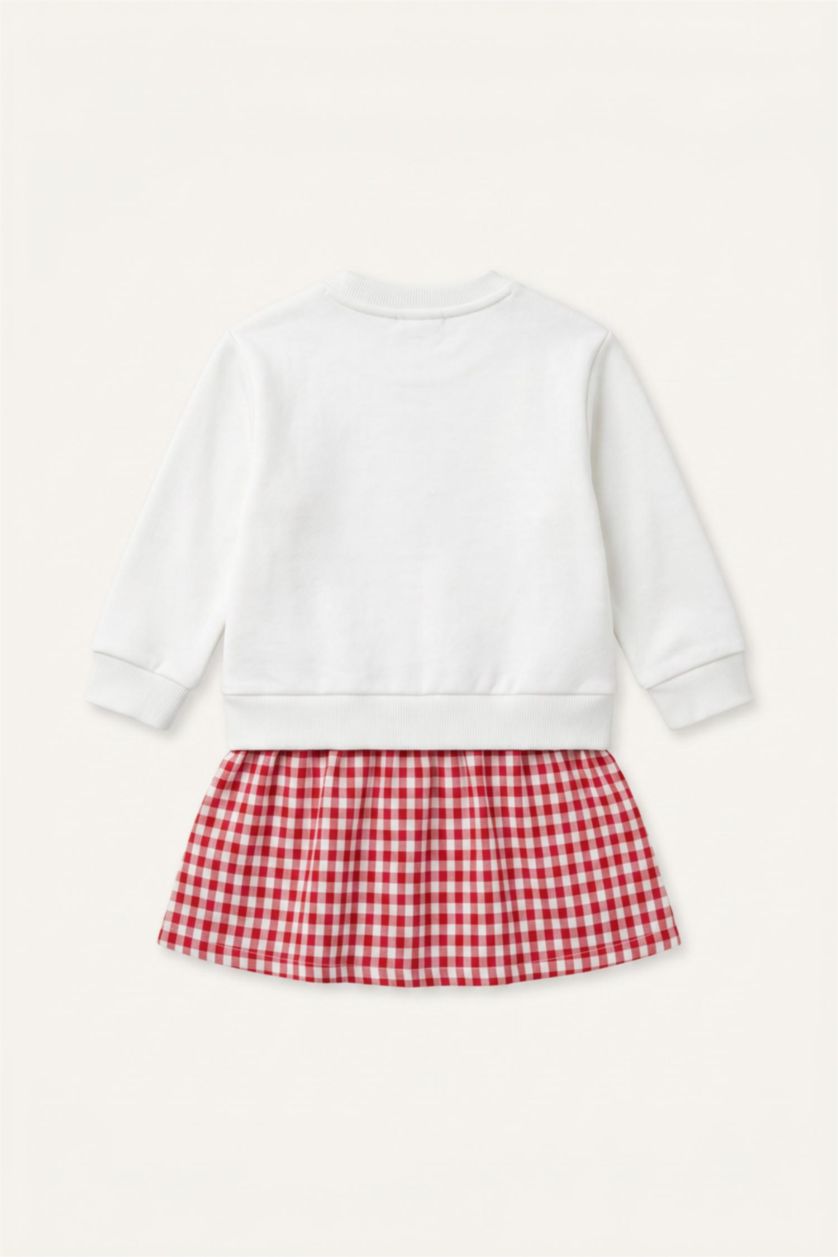 Baby Girls White Gingham Long Sleeve Knitted Dress
