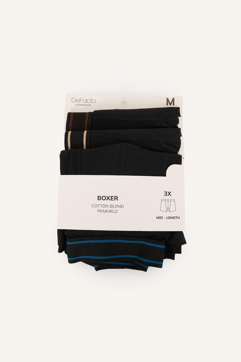 Erkek Siyah Regular Fıt 3'lü Boxer