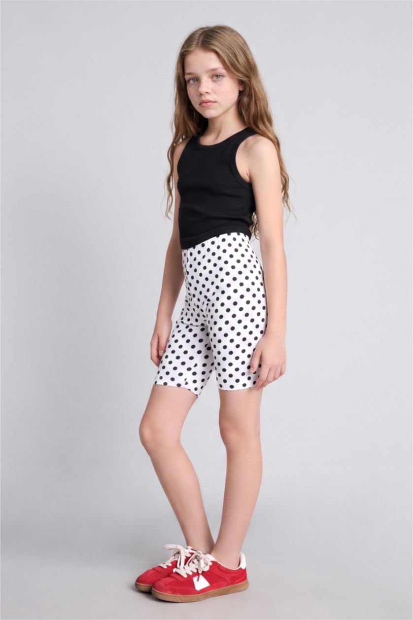 Girls & Teens White ستريج قصير بناتي منقط