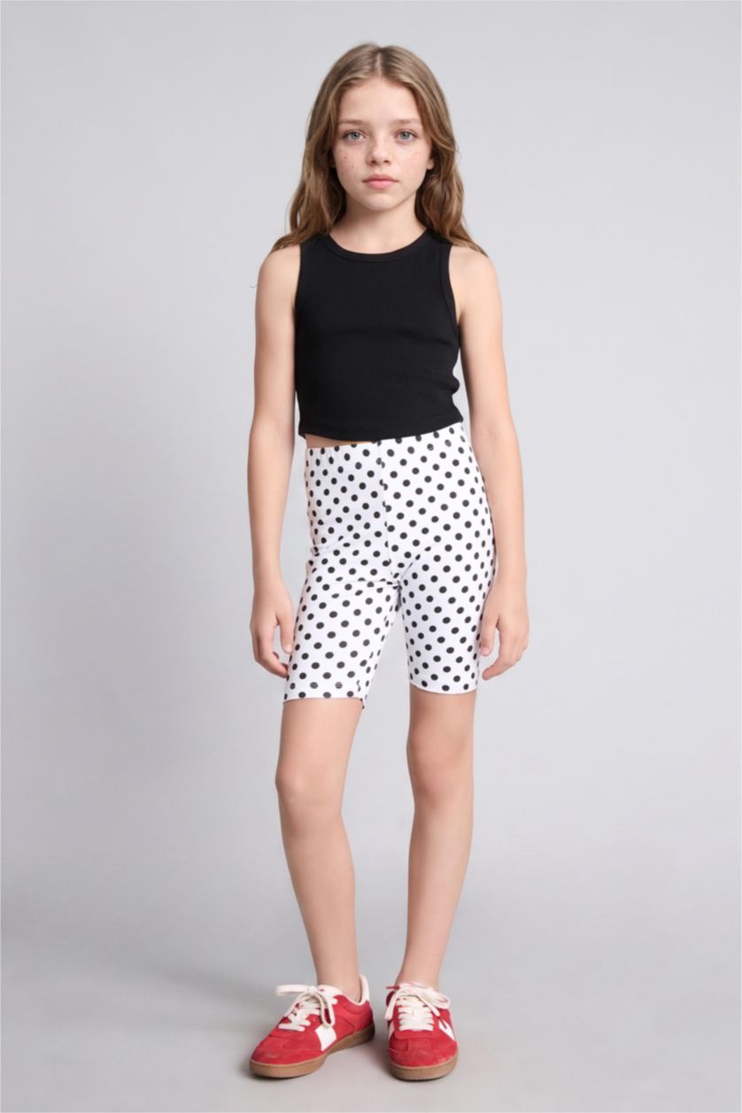 Girls & Teens White ستريج قصير بناتي منقط