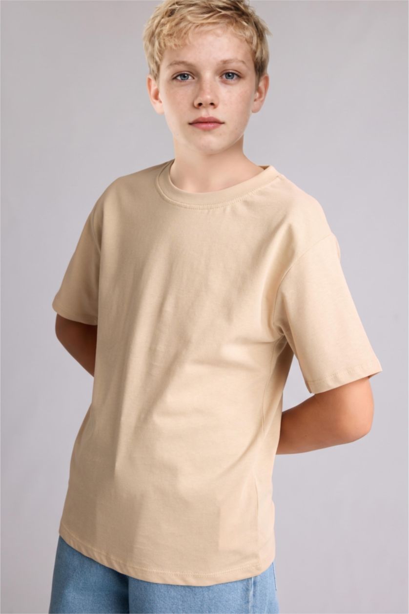 Erkek Çocuk - Genç Erkek Bej Regular Fit Kısa Kollu Tişört Erkek Çocuk