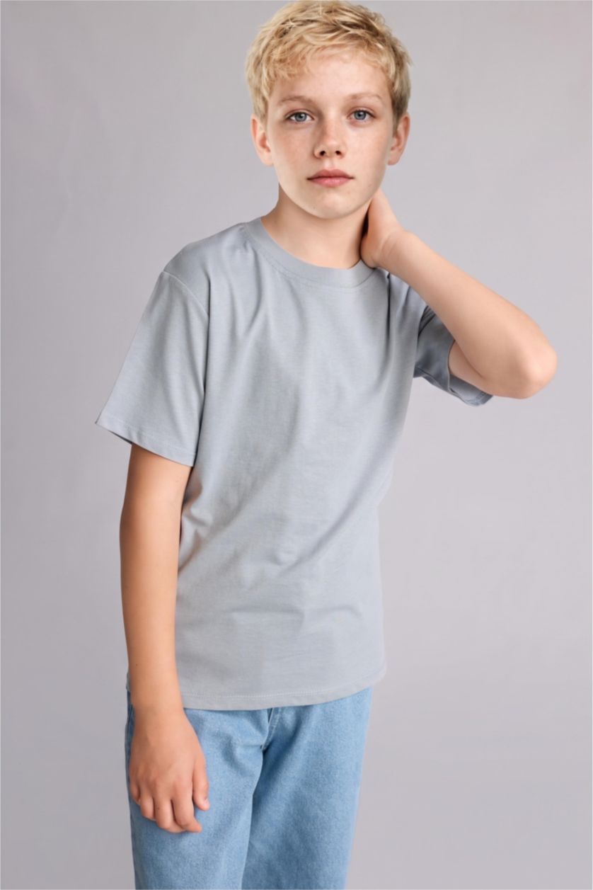 Erkek Çocuk - Genç Erkek Bej Regular Fit Kısa Kollu Tişört Erkek Çocuk