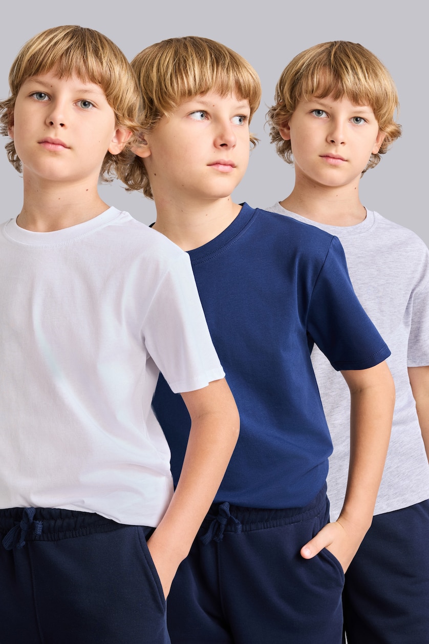 Erkek Çocuk - Genç Erkek Lacivert Regular Fit 3'lü Tişört Seti Erkek Çocuk