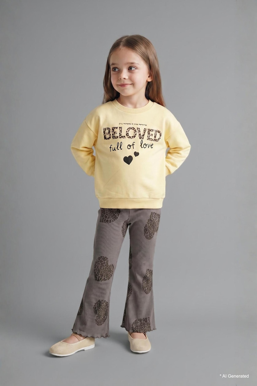 Baby Girl Light Yellow 2 piece Regular Fit Crew Neck Set