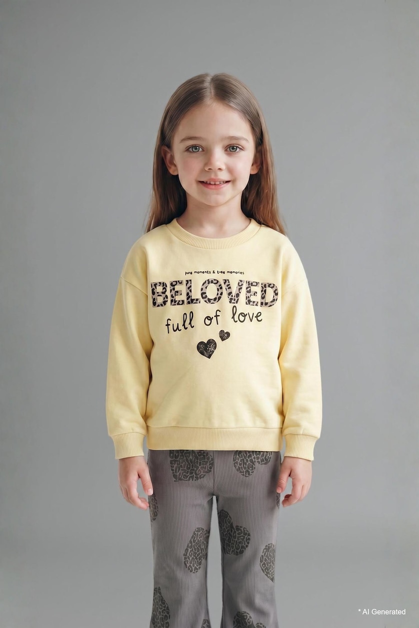 Baby Girl Light Yellow 2 piece Regular Fit Crew Neck Set