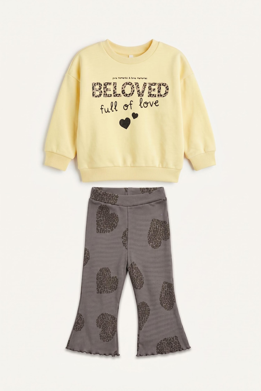 Baby Girl Light Yellow 2 piece Regular Fit Crew Neck Set