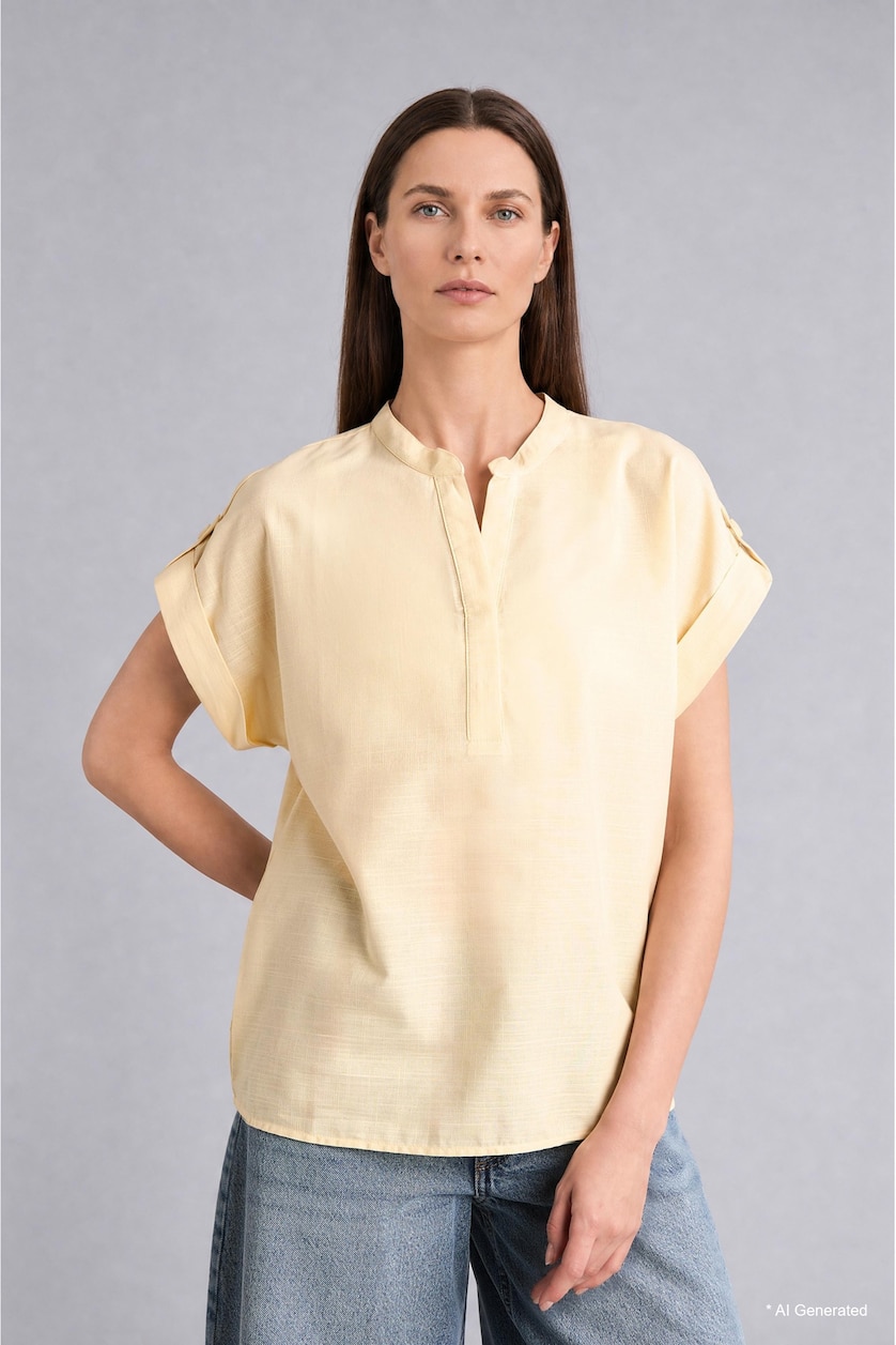 Women Yellow Regular Fit Cotton Crew Neck Short Sleeve Yellow Blouse