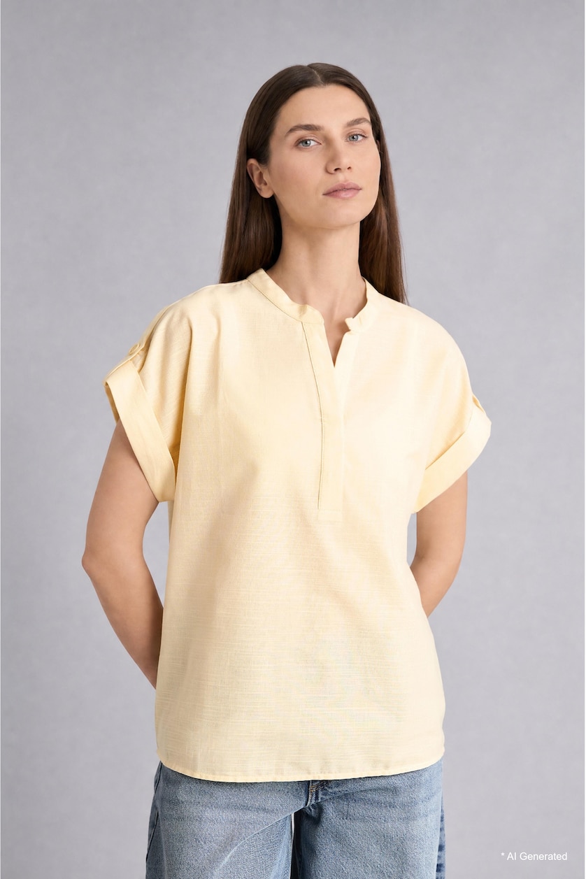 Women Yellow Regular Fit Cotton Crew Neck Short Sleeve Yellow Blouse