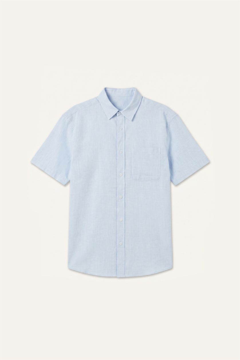 Men Light Blue Regular Fit Cotton Short Sleeve Shirt