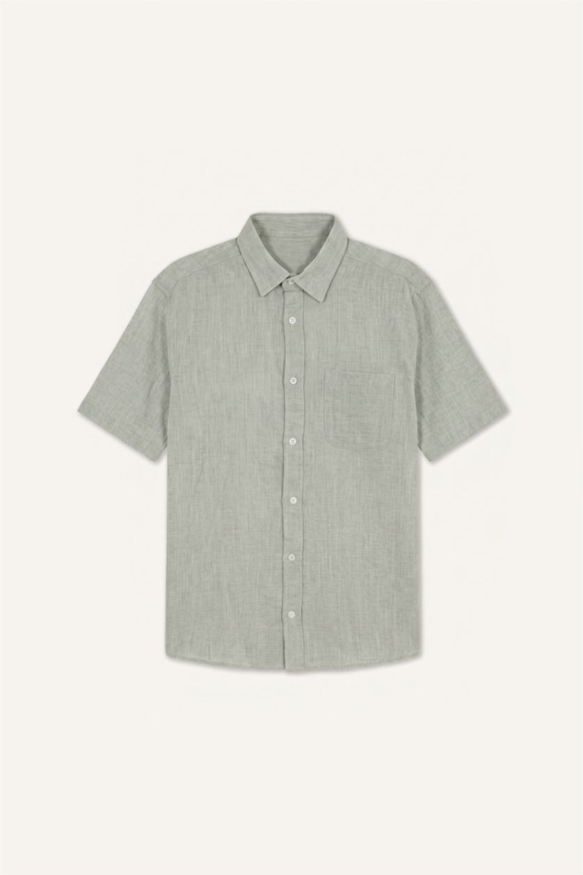 Men Light Khaki Regular Fit Cotton Short Sleeve Shirt