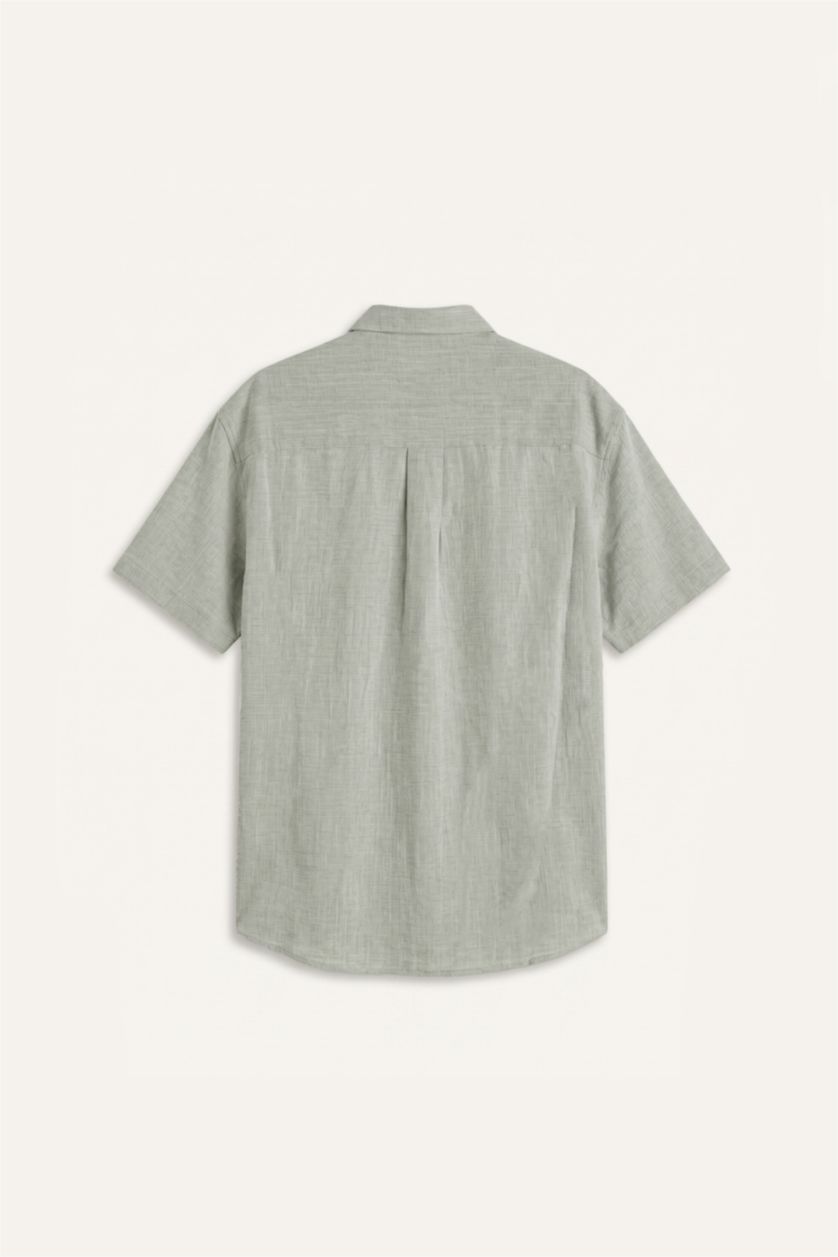 Men Light Khaki Regular Fit Cotton Short Sleeve Shirt